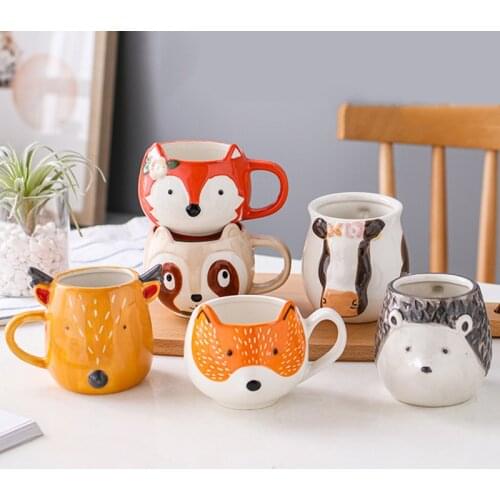 1Pcs 330mL/400mL/450mL 3D Cute Animal Coffee Mug Personality Panda/Fox/Hedgehog/Elk/Cows/Cat/porcupine Ceramic Cup Gift for Kids