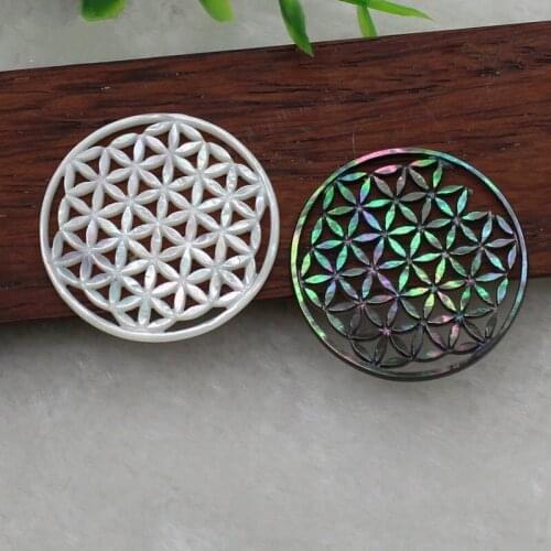10pcs wholesale mother of pearl good quality round shape flower of life shell pendant of necklace