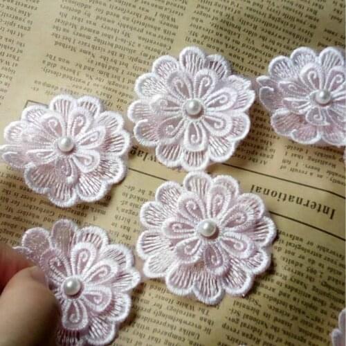 10 x Pink Heart Flower Diamond Lace Ribbon Trim 5X5cm Wide Bridal Wedding Dress Ribbon Embroidered Applique Sewing Craft 5X5 cm