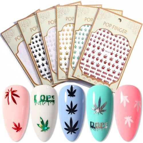 3D Nail Art Decal Self Adhesive Nail Stickers Weed Nail Sticker Pot Weed Leaf Manicure Decoration Acrylic Designs Tool