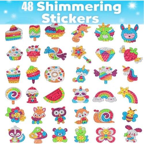 48pcs shimmering Children DIY Cartoon Diamond Painting Stickers For Kids Gift Diamond Stickers Birthday Gift Toy Cup Sticker