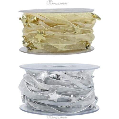 5m Plastic five-pointed Star Ribbons beads Webbing Trim Lace Ribbon For Gift Box Christmas Applique Crafts Trimming Decoration