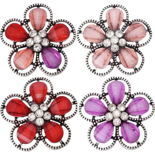 5pcs/lot New Snap Jewelry Rhinestone Flower 18mm Snap Buttons Fit Snap Button Bracelet Necklace DIY Charms Jewelry