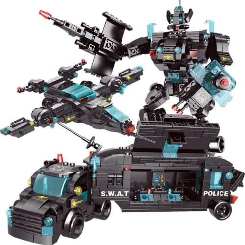 505Pcs City Police SWAT Truck Military Car Creator Model Brinquedos Building Blocks Sets Bricks Educational Toys for Children
