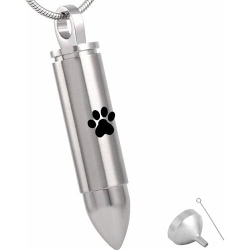 8378 Cool Men Bullet Shape Ashed Pendant Cremation Jewelry Necklace with Paw Print for Pets