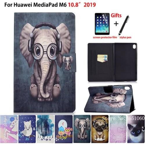 Case for Huawei Mediapad M6 10.8 PRO SCM-W09 SCM-AL09 2019 Smart Cover Funda Fashion Animal Silicone PU Leather Stand Skin +Gift