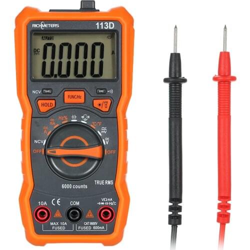RICHMETERS RM113D Digital Multimeter 6000 Counts NCV Voltage Temperature Measuring Meter with Magnetic Suction & Flash Light