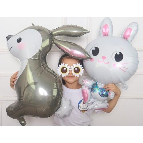 Rabbit Foil Balloons White Gray Rabbit Bunny Cartoon Animal Helium Balloon for Baby Shower Birthday Party Decor Kids Air Globos