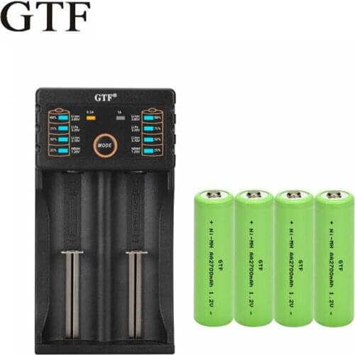 GTF 4pcs 1.2V 2700mAh AA battery with 1 USB battery charger Rechargeable NI-MH Battery for toy remote control electronic product