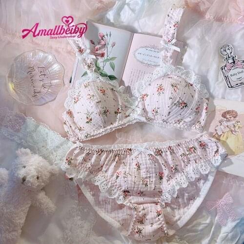 Japanese Women Lingeire Wirefree Bra and Panty Set Japanese Sexy Girls Underwear Bras Brief Thong Super Fairy Lace Bralette Set