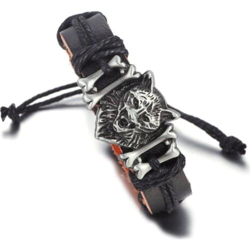 24pcs/lot Rope Leather Unisex Bracelet Wolf Head Men Jewelry Vairous Charms Bracelets Bangles Wristband pulseira Wholesale