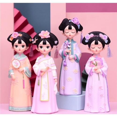 Lovely Court Style Chinese Princess Dolls Resin Home Decoration Desktop Retro Young Girls Ornaments for Gifts Birthday Present