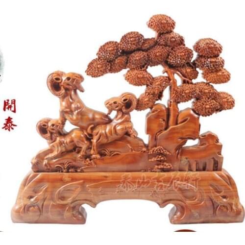 Pendulum wood carving wooden peach wood three sheep open Thai sheep pieces Sanyang Kaitai home crafts decoration open fortune fo