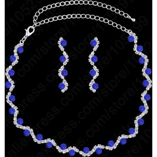 Trendy Fashion Rhinestone Jewelry Set CZ Crystal Rhinestone 925 Sterling Silver Wedding Party Necklace Set
