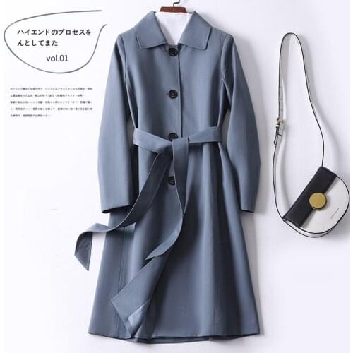 2021 Spring New Korean Loose Windbreaker Womens Mid Long Autumn Long Knee Waist Down Jacket Womens British Style