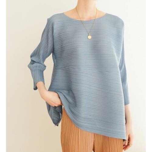Autumn spring 2022 Miyake Pleated Fashion Irregular stitching T-shirt oversized loose casual top