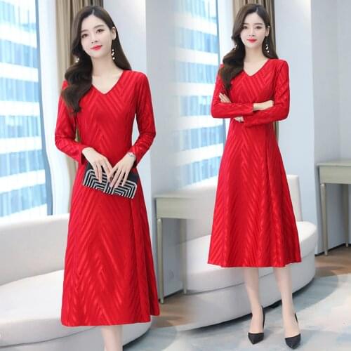 Autumn Winter Vintage Solid Red Midi Dress 2021 4XL Plus Size Sexy bodycon Maxi Dresses Women Party Long Sleeve Elegant Vestidos