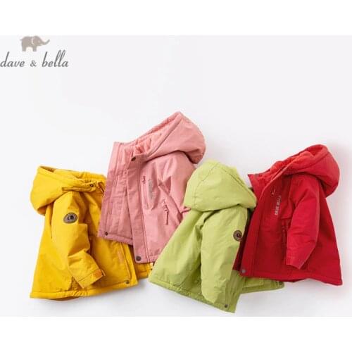 DB16285 dave bella winter baby unisex fashion solid pockets padded hooded coat children tops infant toddler outerwear