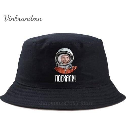 USSR CCCP Astronaut Yuri Gagarin Cyrillic Printed Panama Bucket Hat engine Cotton Steampunk Fisherman Hat