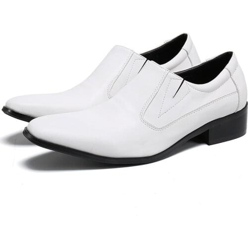 Simple Style Plus Size White Leather Shoes for Men Wedding Party Man Formal Shoes Square Toe Mens Business Office Flats Shoes
