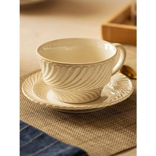 Retro Manual Pottery Cup Saucer Creativity Simplicity Ceramics Coffee Cup Reuseable Eco Friendly Tazzine Caffe Dining EK50BD