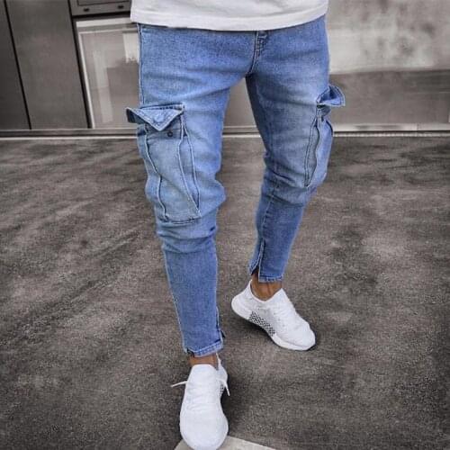 Ripped Jeans for Men Fashion Skinny Multi-Pockets Zipper Denim Pencil Pants Male Slim Fit Stretch Plus Size Jeans