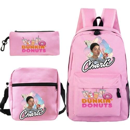 Charli Damelio Backpack for Girls Teens Students School Bags 3Pcs Set Children Cartoon Rucksack Unisex Knapsack Kids Bagpacks