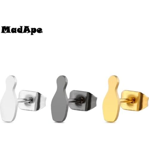 MadApe Top Quality 316L Stainless Steel Bowling Earrings For Women Fashion Jewelry Small Stud Earrings Gold Silver Color Black