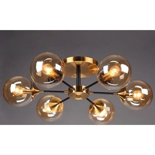 Modern Parlor LED Chandelier Smoke grey/Clear Glass Dining Room Bedroom Pendant Lamp Gold Home Deco Hanging Light Fixtures