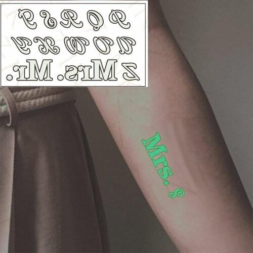 Glow In The Dark Luminous Tattoo Sticker English Letter P-Z MRS MR Waterproof Temporary Body Art Fake Tatoo for Men Women