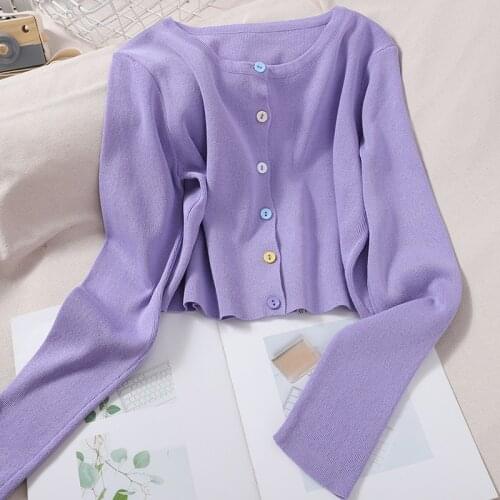 OUMEA Knitted Crop Cardigans Multi Color Buttons Long Sleeve Stylish Knit Cardigans Spring Autumn Vintage Basic Knit Outerwear