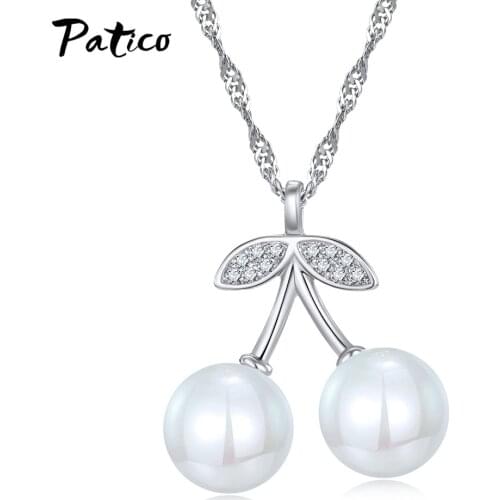 New 925 Sterling Silver Chain Necklaces For Women Austrian Crystal Cherry Pearl Pendant Necklace Birthday Jewelry Gift