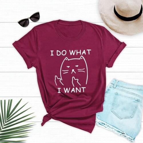 I DO WHAT I WANT Cotton Womens T-shirt Short Sleeve Cat Print T Shirt Women Casual Harajuku Basic Oversized Tshirt