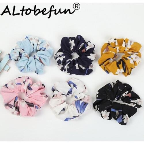 ALTOBEFUN Printed Floral Design Fabric Hair Accessories For Women Flower Hair Ties Lady Female Hair Rope TC020