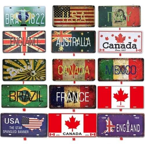 Bar Country Flag Plate Tin Sign Vintage Metal Sign Home Decor Painting Plaques Poster Mural Wall Decoration 15x30CM