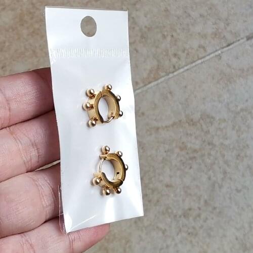 Gold Color Circular 6 Small Ball Hoop Earrings Ear Rings Loop Smooth Ring 316 Stainless Steel Jewelry IP Plating Anti Allergy