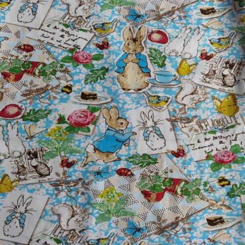 Retro Rabbit Flower Garden 100% Cotton Fabric for Girl Clothes Hometextile Cushion Cover Backpacks Curtain DIY 105cm Width BL265