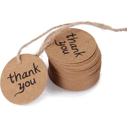 100pcs Round Kraft Gift Tag Blank Garment Tags Thank You Handmade Paper Label Wedding Party Paper Tag Price Label Hang Tag