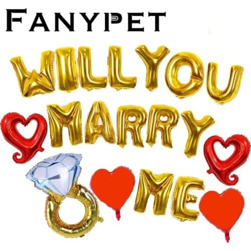 19pcs/lot will you marry me letter Diamond Ring air Balloons for bride to be weeding party bridal shower decorations