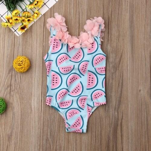 2020 New 6M-4Y Toddler Infant Baby Girls Watermelon Print Pink Flowers Decorate Swimsuit Swimwear Swimming Clothes