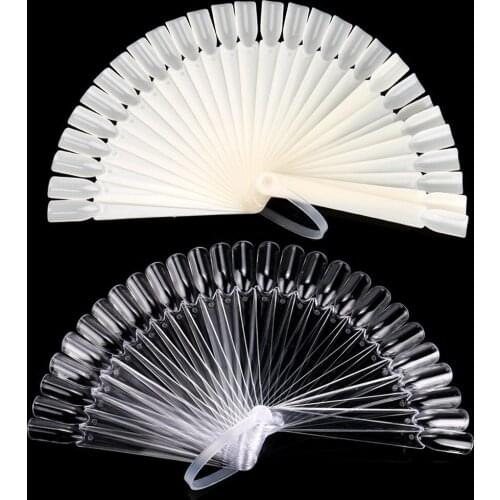 32Pcs Nail Art False Tips Sticks Polish Practice Display Fan Board Design Tool French Coffin Fake Nails Half Cover Natural