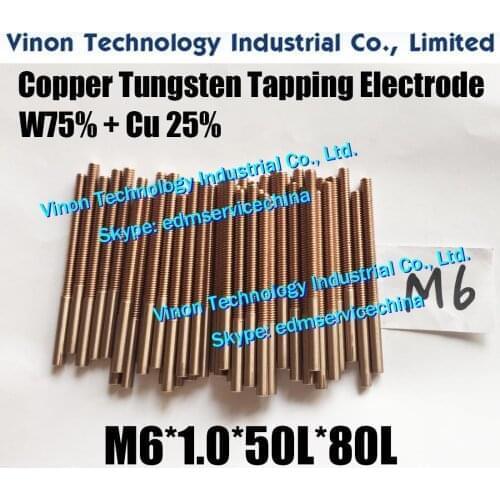 5PCS M6*1.0*50L*80Lmm CUW75 Copper Tungsten Orbital Tapping Electrode,edm W75 tungsten copper threading electrode with hole