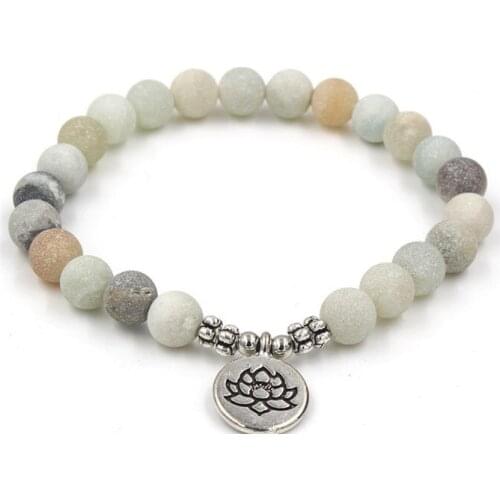 8mm hrg2 elastic adjusted Charm nature stone Lotus life tree Buddha head Frosted Charm Chakra Healing Balance Reiki Bracelet