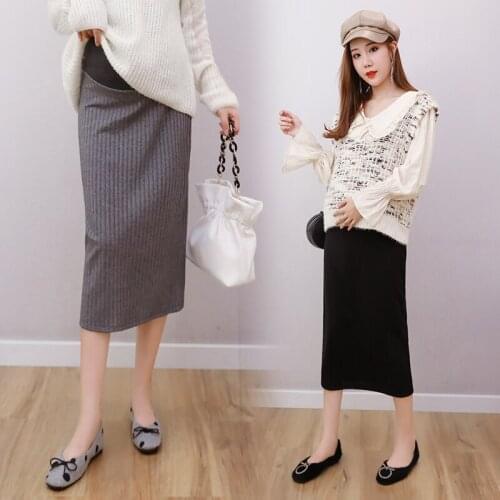 Contton Maternity Skirts 2020 New Spring Autumn Mid-length Knit Back Slit Skirt Bag Hip Skirt Trend Clothes For Pregnancy Women