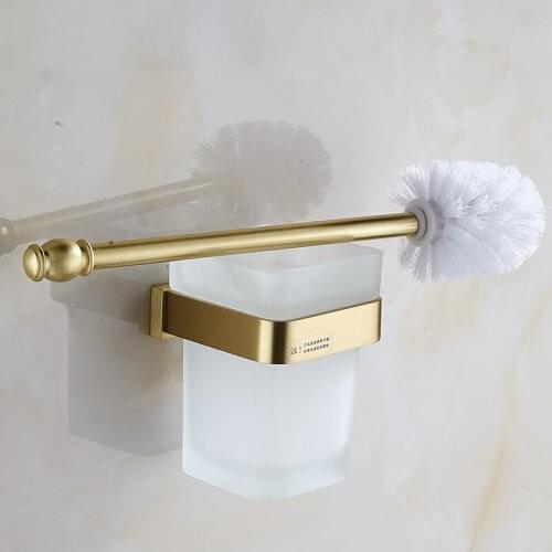 Bathroom Toilet Brush Holder Space Aluminum Brushed Gold Toilet Brush Rack Wall Mounted Storage Shelf Bathroom Accessories