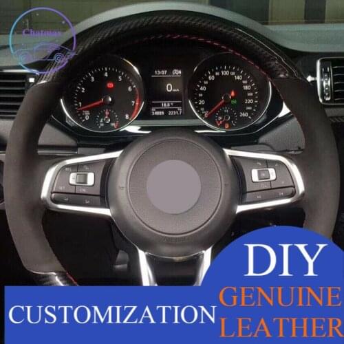 For Volkswagen Golf 7 Carbon Fiber Leather Black Suede Car Steering Wheel Cover Anti-slip fit all season