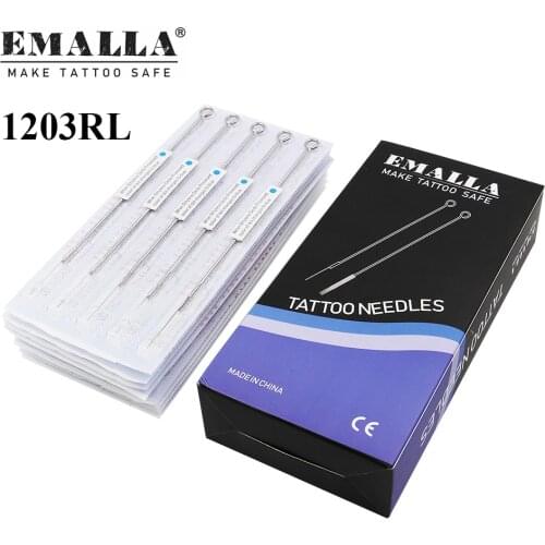 EMALLA 50PCS Professional 0.35mm Tattoo Needles 3RL Size Disposable Assorted Sterile Round Liner Tattoo Needles Tattoo Supplies