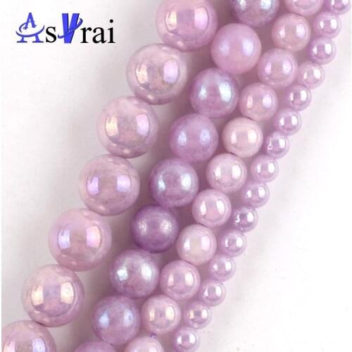 Natural Purple Plated AB Stone Round Beads For Jewelry Making 4/6/8/10mm Spacer Loose Beads Diy Bracelets Necklace Wholesale 15"