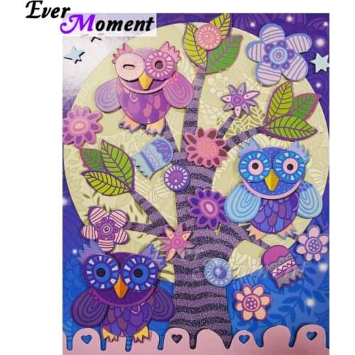 Ever Moment Diamond Painting Owl Tree Full Square Drill Picture Of Rhinestone Diamond Embroidery Decoration Mosaic ASF1857