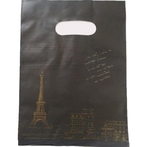 Hot Sale 100pcs/lot Tower Design Black Plastic Gift Bag 15x20cm Cute Jewelry Bag Small Candy Jewelry Packaging Bags With Handle